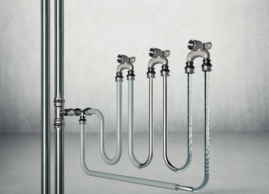 Viega flow i rør. Viega har sertifisert kvalitetsledelse, miljøledelse og EPD